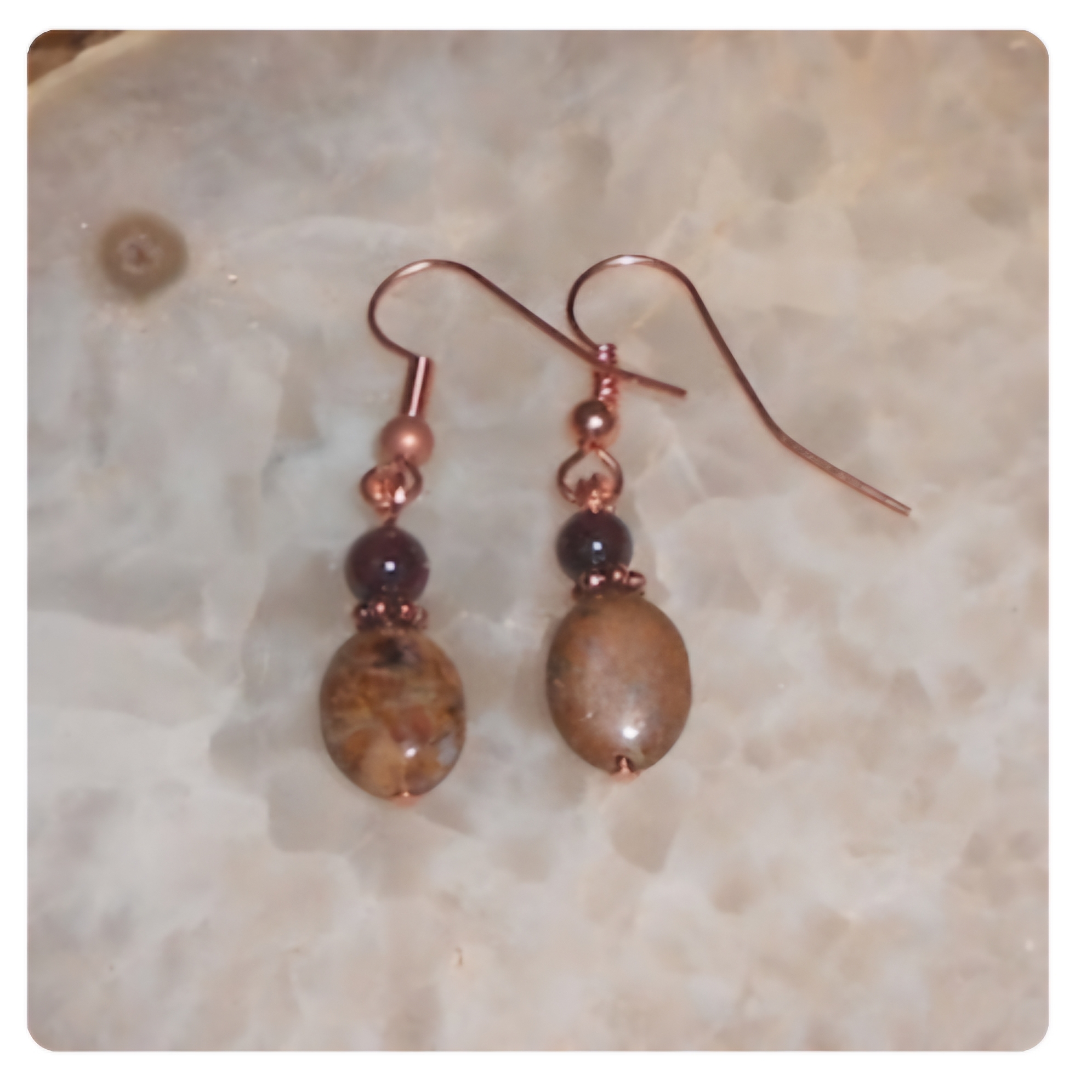 Handcrafted Jasper And Copper Pierced Earrings 15$
